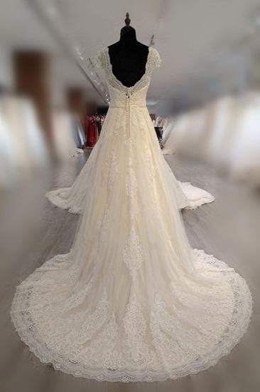 TsClothzone Gorgeous V-Neck Cap Sleeves Tulle Wedding Dress Lace Appliques Ruffle Bridal Gowns Online_3