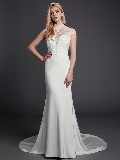 Sexy See-Through Mermaid Wedding Dress High-Neck Lace Satin Sleeveless Bridal Gowns Illusion Detail Backless with Court Train_4