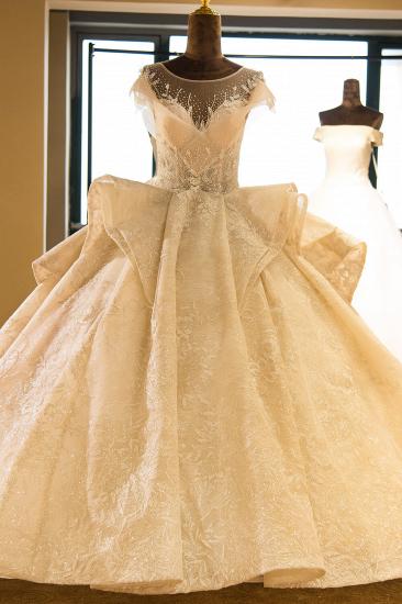 Elegantes Prinzessinnen-Hochzeitskleid in A-Linie mit Flügelärmeln und Applikationen aus Tüll