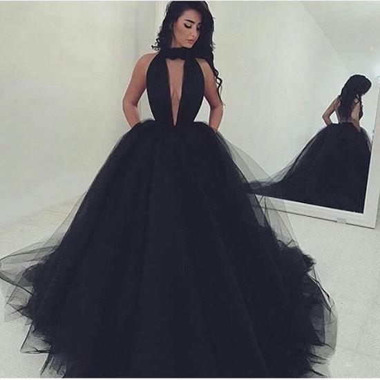 Amazing Black V-Neck Tulle Ball-Gown Prom Dress_2