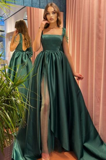 Cheap Long U Neck Dark Green Evening Dress | Green Prom Dress_2