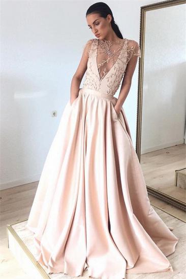 Glamorous Sheer Tulle Long Evening Dresses 2022 | Short Sleeves Beaded Evening Gowns