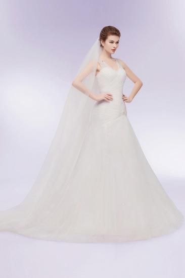 WENDY | Mermaid V-neck Floor Length Tulle Wedding Dresses with Crystals_4