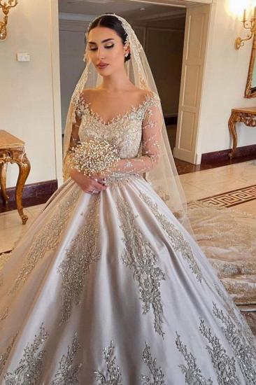 Gorgeous Long Sleeves V-neck Floral Appliques Princess Ball Gown