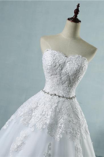 TsClothzone Sexy, trägerloses, herzförmiges Tüll-Hochzeitskleid, ärmellose Applikationen, Brautkleider mit Perlenstickerei, Schärpe_6