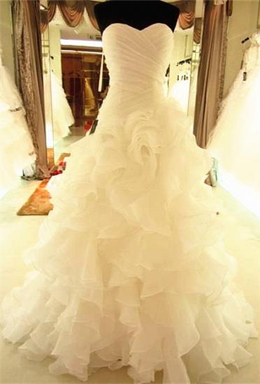 Ruffles Tiered High Quality Wedding Dresses with Long Train Organza Bridal Dress_1