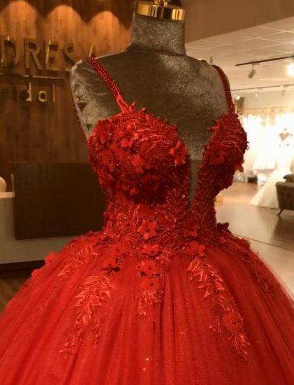 Rote Träger ärmellose elegante Abendkleider | 2022 Blumen Quinceanera-Kleider mit offenem Rücken und Perlenstickerei_4