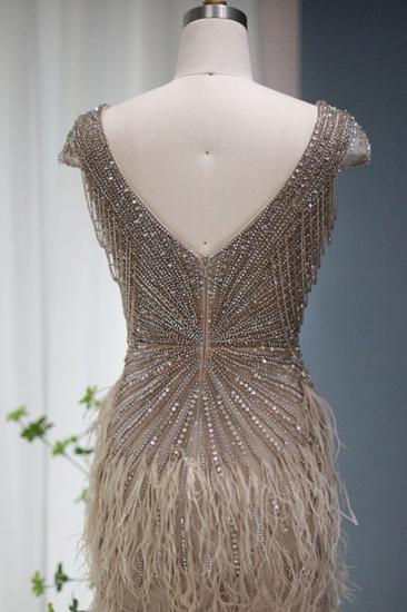 Luxuriöses Meerjungfrau-Abendkleid mit V-Ausschnitt für Damen, glitzernde Perlen, Flügelärmel, Quasten, lange Hochzeits-Party-Kleider_7