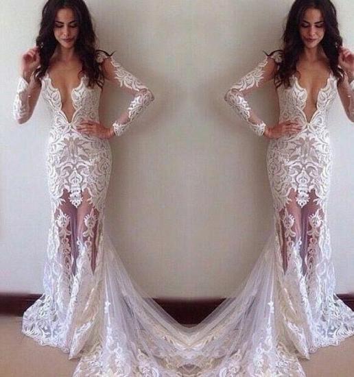 Glamorous Sheath Long-Sleeves Lace Appliques Sexy Prom Dress_2