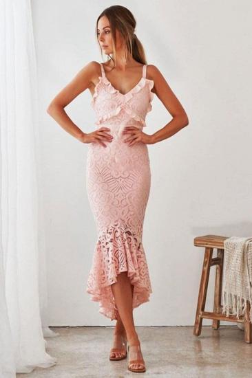 Elegant Pink High low V-neck Sexy Homecoming Dress Online_1