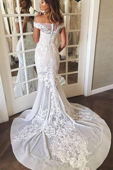 Wunderschönes schulterfreies weißes Meerjungfrauen-Hochzeitskleid aus Tüll_4