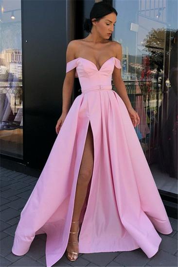 Sexy Pink Off Shoulder Evening Dresses with High Split | Simple A-Line Long Formal Dresses Online