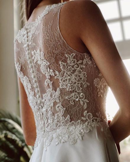 Affordable Sleeveless Wedding Dress Floral Lace A-line Bridal Dress_6
