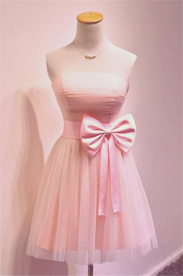 Cute Pink Bowknot Mini Cocktail Dress Strapless Short Cheap Bridesmaid Dresses Under 100