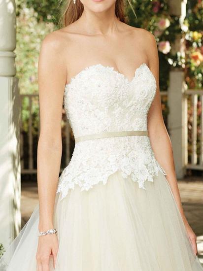 A-Line Wedding Dress Sweetheart Tulle Sleeveless Country Bridal Gowns in Color Court Train_3