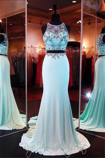 Two Pieces Sexy Mermaid Long Formal Occasion Dresses Sweep Train Beading Evening Dress_4