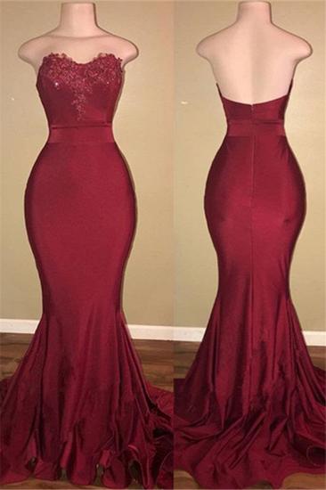 Strapless Burgundy Sexy Burgundy Prom Dress Cheap | Mermaid Long Train Appliques Evening Gown 2022_1