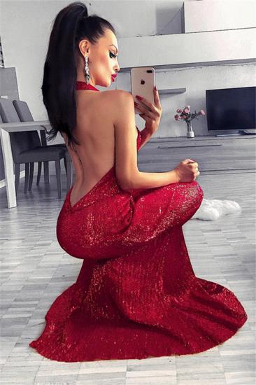 2022 Sexy Red High Neck Prom Dresses | Cheap Backless Sheath Evening Dresses_3