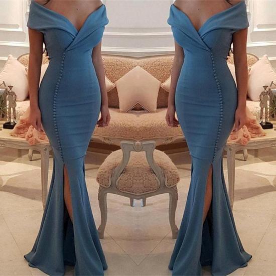Sexy Simple Off the Shoulder Mermaid Prom Dresses 2022 Side Slit Evening Dresses with Buttons_3