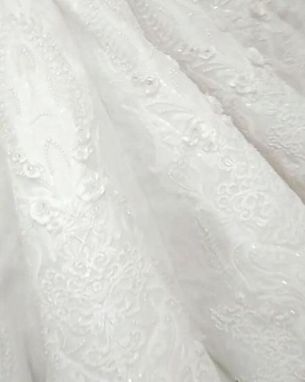 Neue Ankunft V-Ausschnitt Flügelärmeln Perlen Kristalle Meerjungfrau Hochzeitskleid SpitzeApplique_3