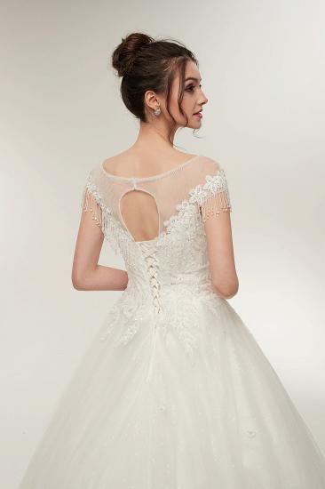 YVETTE | A-line Cap Sleeves Scoop Floor Length Lace Appliques Wedding Dresses with Crystals_9