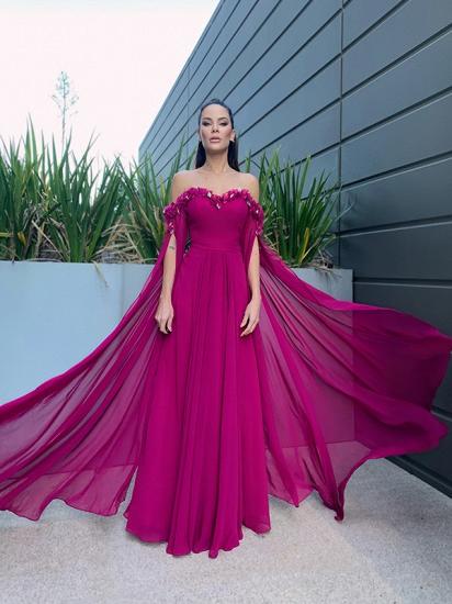 Purple off the shoulder chiffon prom dress with shawl_2