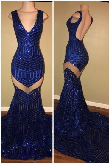 Glamouröse Pailletten Ärmellose rückenfreie Meerjungfrau Abendkleider mit V-Ausschnitt