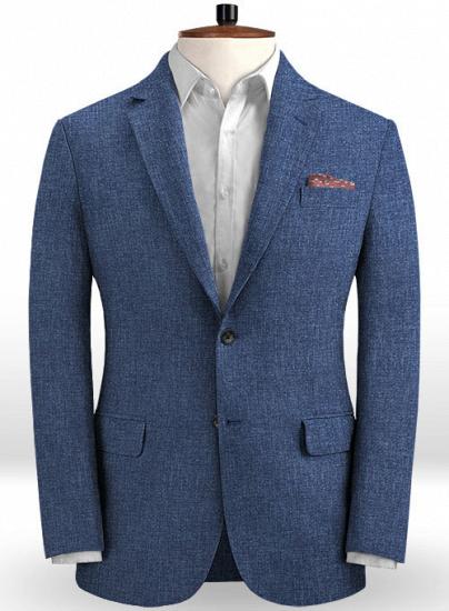 Denim blue linen fashion slim suit_2