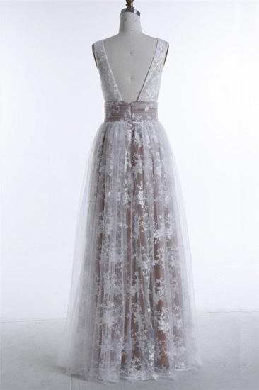 2022 Sleeveless Formal Dress Deep V-neck Lace Tulle Prom Dress_3
