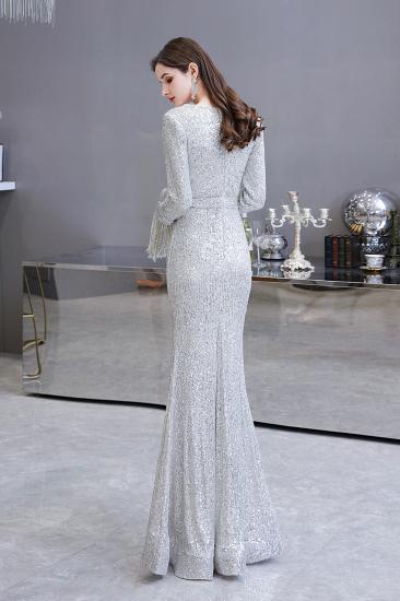 Elegant Sparkle Sequined Burgundy Long sleeve V-neck Mermaid Long Prom Dress_6