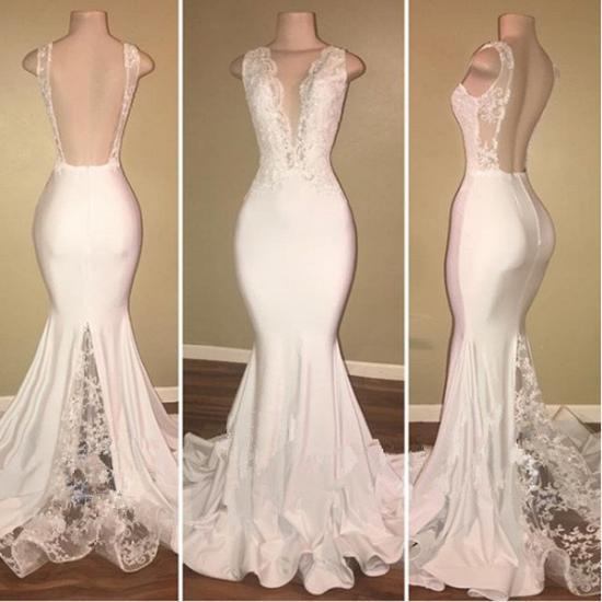 Elegant White Lace Evening Dress Mermaid Lace Backless Party Gowns_3