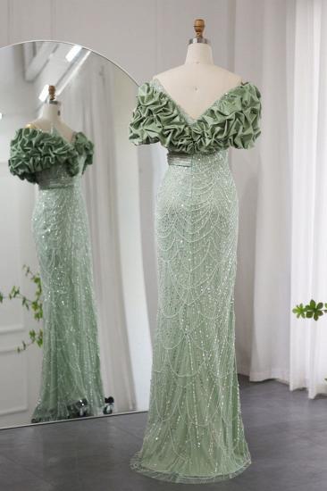 Luxury Dubai Off-the-Shoulder Mermaid Sage Evening Dresses Side Slit Glitter Beading Party Dress_2