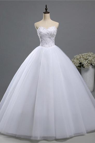 TsClothzone Chic Strapless Sweetheart Tulle Lace Wedding Dresses Sleeveless Appliques Bridal Gowns with Beadings_1