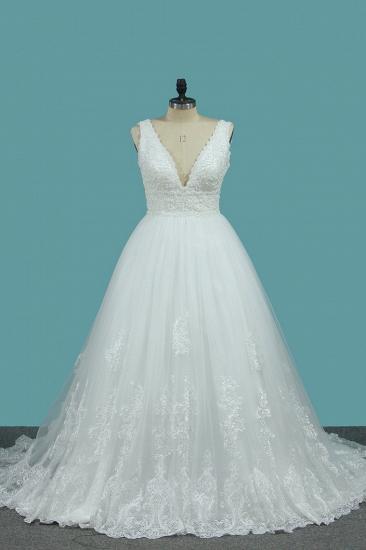 TsClothzone Gorgeous A-Line Tulle Wedding Dress Sleeveless Lace Pearls Bridal Gowns On Sale