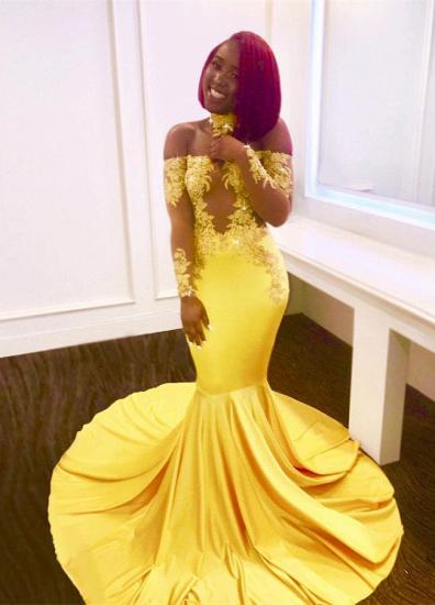 Off-the-shoulder yellow prom dress, mermaid long evening gowns_1