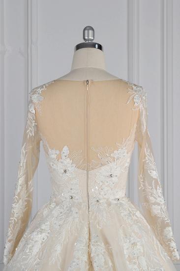 TsClothzone Elegant Jewel Langarm Brautkleid Tüll Applikationen Rüschen Brautkleider mit Perlenstickerei Online_7