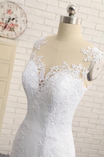 TsClothzone Stunning Jewel White Tulle Lace Wedding Dress Appliques Sleeveless Bridal Gowns On Sale_5