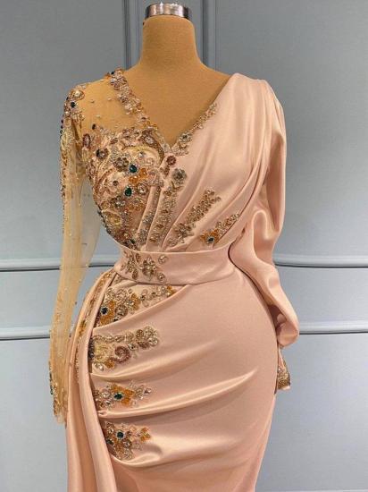 Elegant V-Neck Long Sleeve Mermaid Ball Gown with Gold Sequin Applique_2
