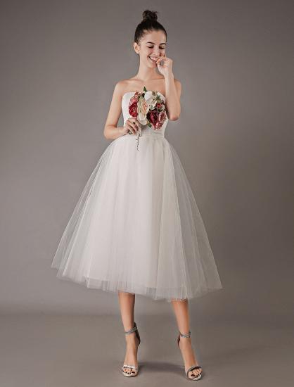 Strapless White Tulle Knee-Length Zipper Wedding Dresses_3