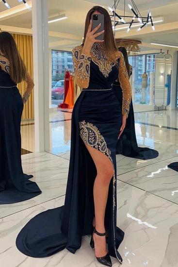 Navy Blue Long Glitter Evening Dresses | prom dresses with sleeves_2