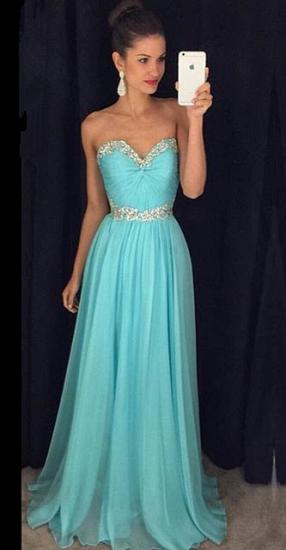 Sweetheart Beaded Crystals 2022 Long Evening Dresses Chiffon Blue Prom Dress_1