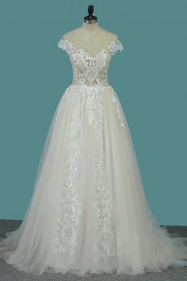 TsClothzone Elegant Jewel Tulle Lace Wedding Dress Sleeveless Appliques Ruffles Bridal Gowns Online_1