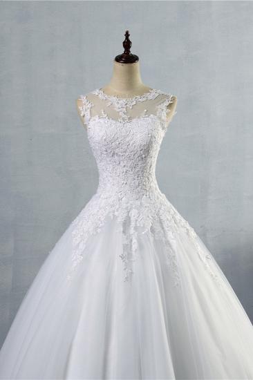 TsClothzone Ball Gown Jewel Tulle Lace Wedding Dress White Appliques Sleeveless Bridal Gowns On Sale_5