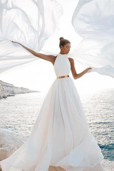 A-Line White Chiffon High-Neck Sleeveless Beach Wedding Dress