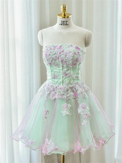 Cute Strapless Flower Mini Homecoming Dress New Arrival Lace Organza Short Cocktail Dress