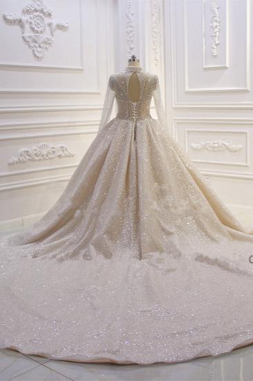 Shiny Sequined Long sleeves Pleats Champange Wedding Dress_4