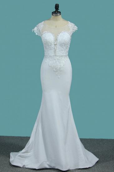 TsClothzone Chic Satin Jewel Lace Wedding Dress Cap Sleeves Beadings Mermaid Bridal Gowns On Sale_1