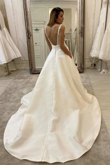 Elegant V-Neck Lace Wedding Dress A-line Sleeveless Dress for Brides_2