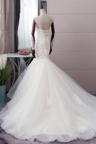 TsClothzone Chic Jewel Tulle Mermaid Lace Wedding Dress Pearls Appliques Long Sleeves Bridal Gowns Online_4