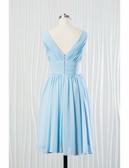 V-neck Sky Blue Short Chiffon Bridesmaid Dress_2